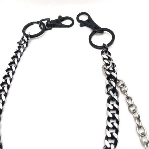 Mens Wallet Or Pants Single Layer Black+Silver Tone Chain + Goth Cross -17" - Picture 2 of 9